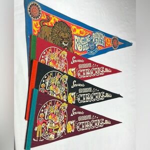 Vintage Felt Circus Pennants‎ 1980's Ringling Bros and Shriners Circus Lot of 4
